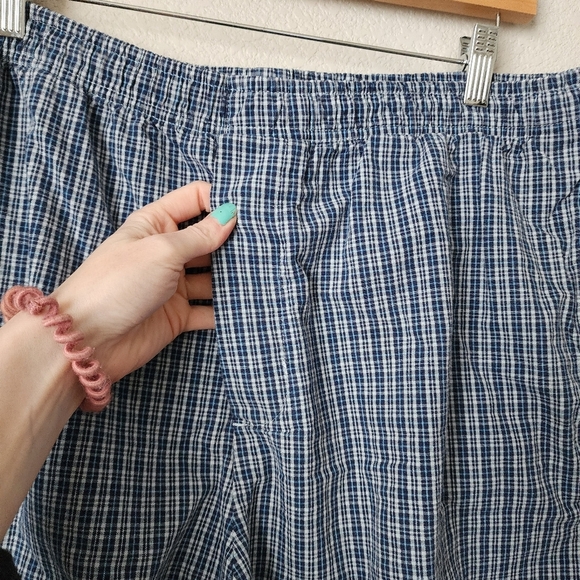 CHEROKEE x VINTAGE pull on boxer style shorts with pockets in blue plaid size L - Picture 8 of 9